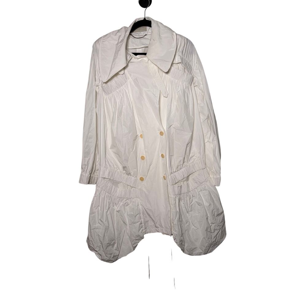 Stella McCartney 2004 Deconstructed White Taffeta Trench Coat Cutout Shirred